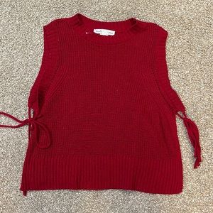 Red knit top with tie sides
